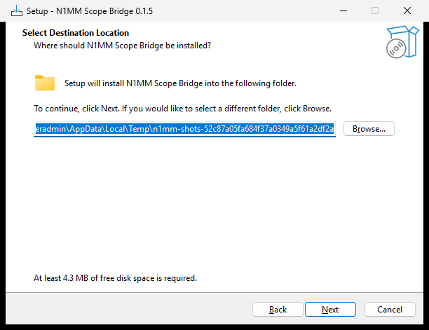 Setup wizard page for choosing the install folder