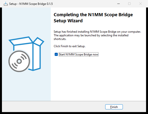 Setup wizard finished page with an option to start N1MM Scope Bridge